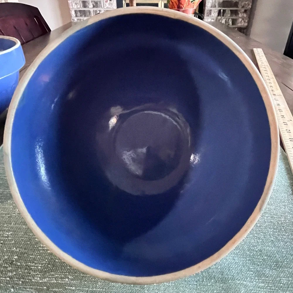 2 Vintage Beautiful Cobalt Blue Red Wing Stoneware 8 and 9 inch Ribbed Bowls